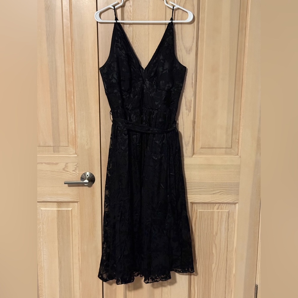 White House Black Market Sleeveless Deep V-Neck Burnout Midi Dress